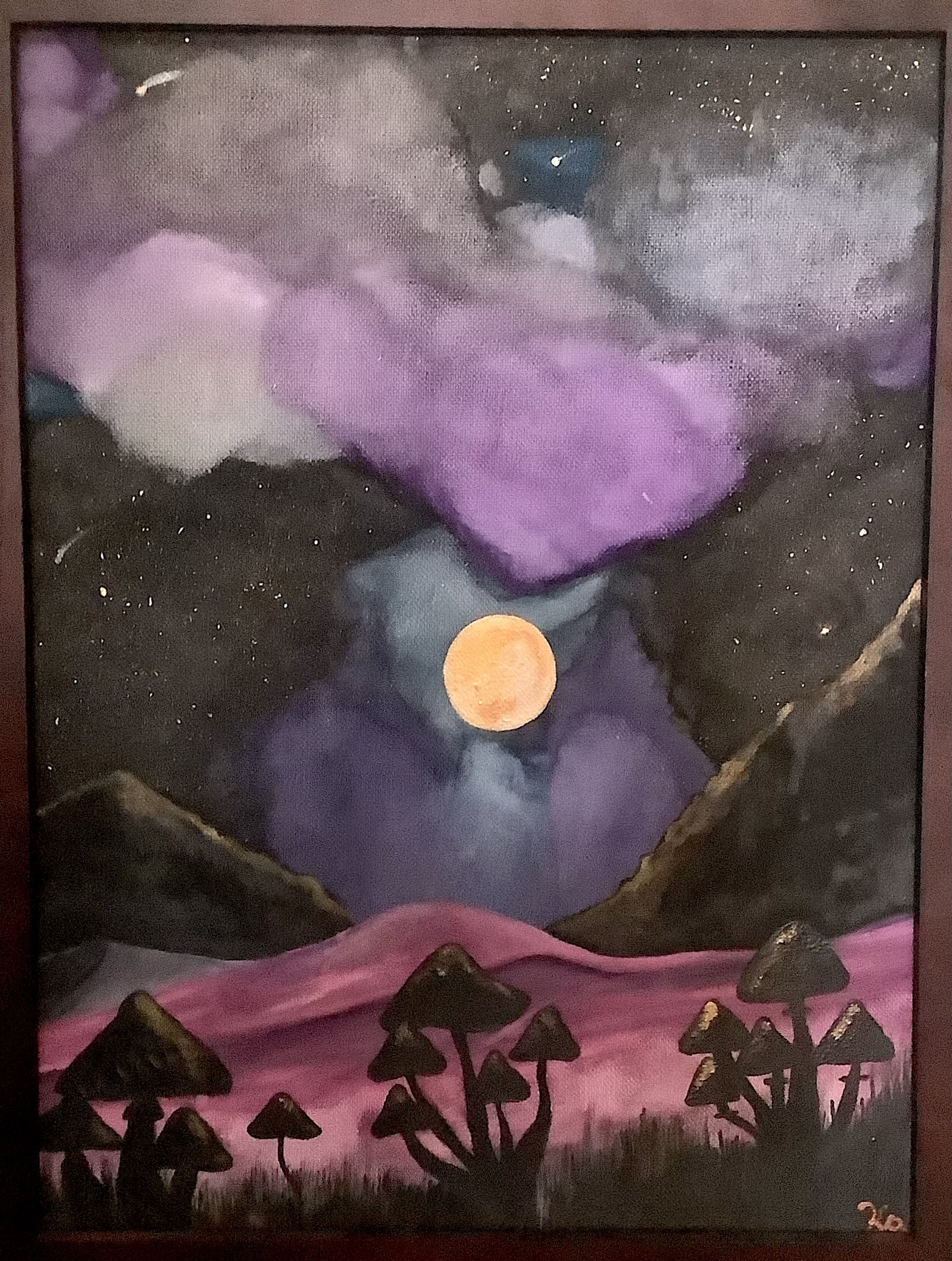 Moon Shroom  acrylic, watercolor on 12x16 canvas includes shipping, unframed SOLD