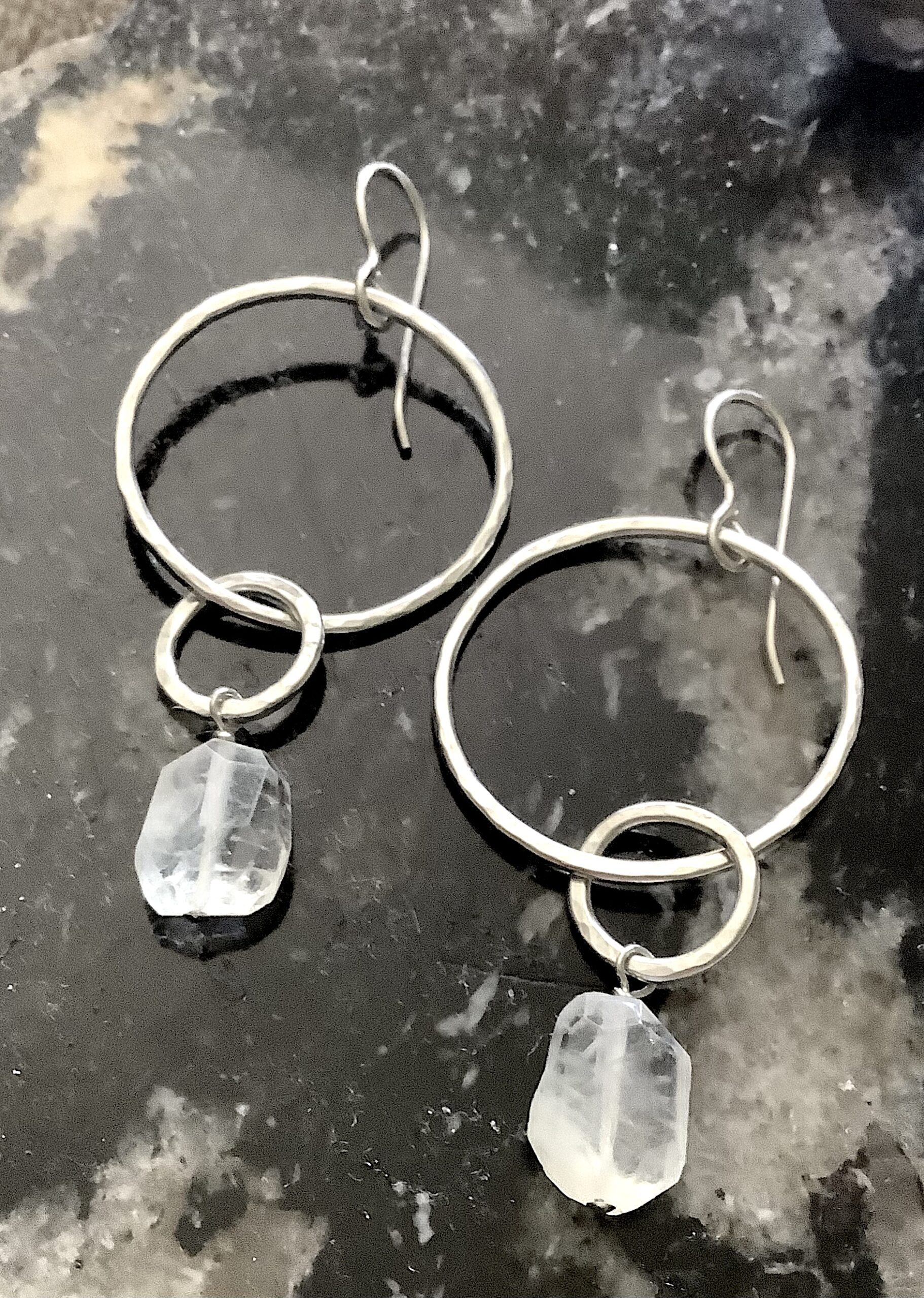 Chunky Moonstone on Handmade Sterling Hoops, includes shipping SOLD
