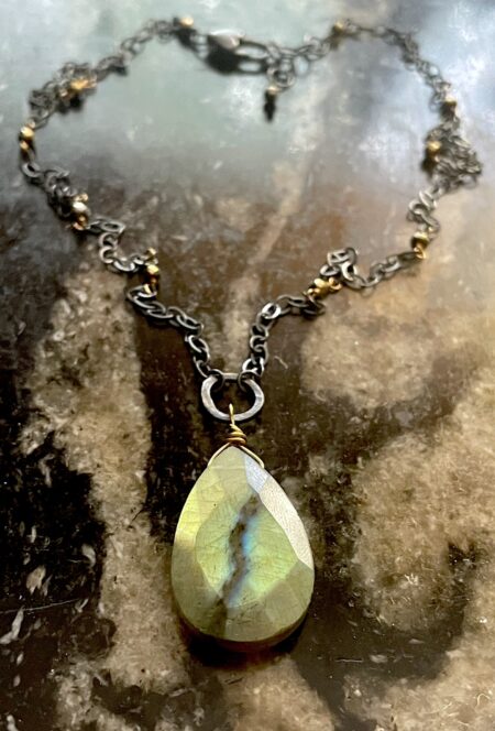 Unique Blue Lightening Strike Natural Labradorite Necklace on Handmade Sterling Link, includes Shipping SOLD