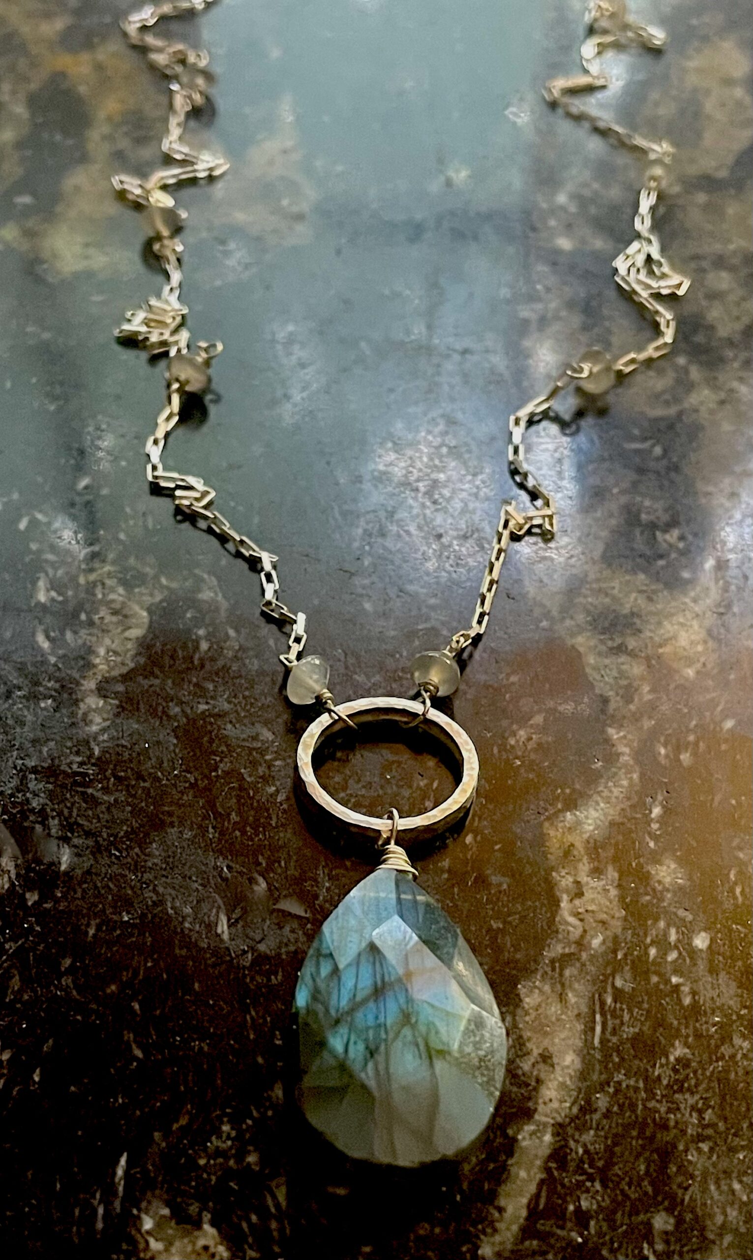 Iridescent Blue Natural Labradorite on Sterling Silver Handmade Link Includes Shipping SOLD