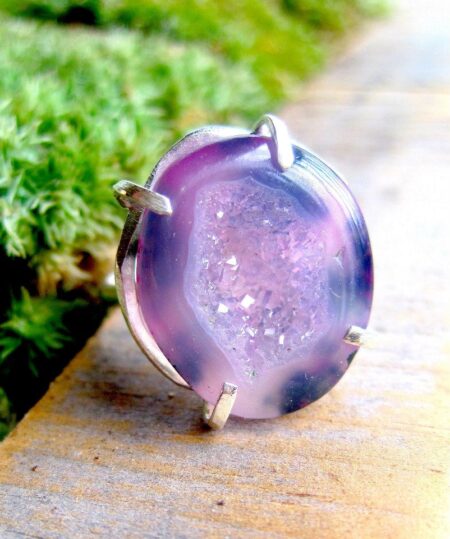 Purple Agate Druzy Ring in Handmade Sterling Silver Setting- includes shipping- SOLD